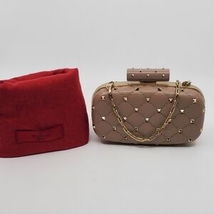Valentino Rockstud Clutch w/ Chain - Poudre